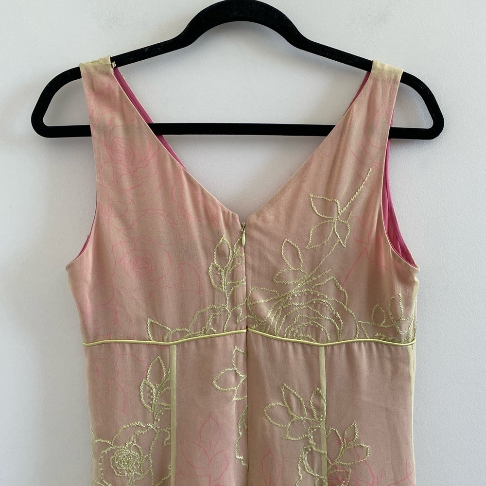 Adrianna Y2K Silk 90’s Y2K Embroidered Floral Print Green & Pink Dress Size 8 - Picture 10 of 11